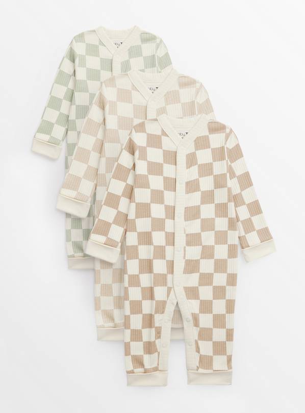 Neutral Check Sleepsuits 3 Pack 3-6 months